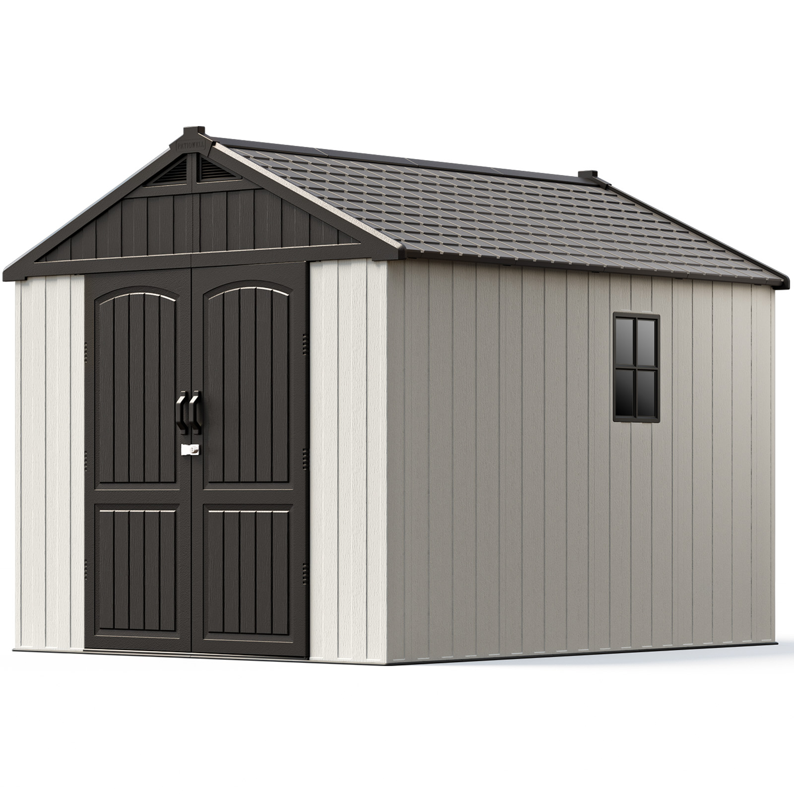 

8' X 10' Plastic Outdoor Storage Shed With Floor, Resin Shed With Window And Lockable Door For Garden, Backyard, Tool Storage Use, Easy To Install In Gray And White ( Shed)