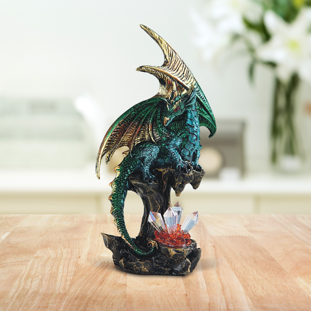 

6"h Dragon Guarding Faux Crystal Gemstone Figurine Statue Home/room Decor And Perfect Gift Ideas For House Warming, Holidays And Birthdays Great Collectible Addition