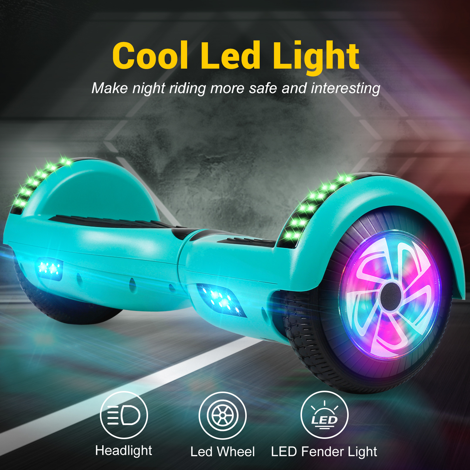 hoverboard with wireless and led lights 6 5 two wheel self balancing electric scooter green details 6