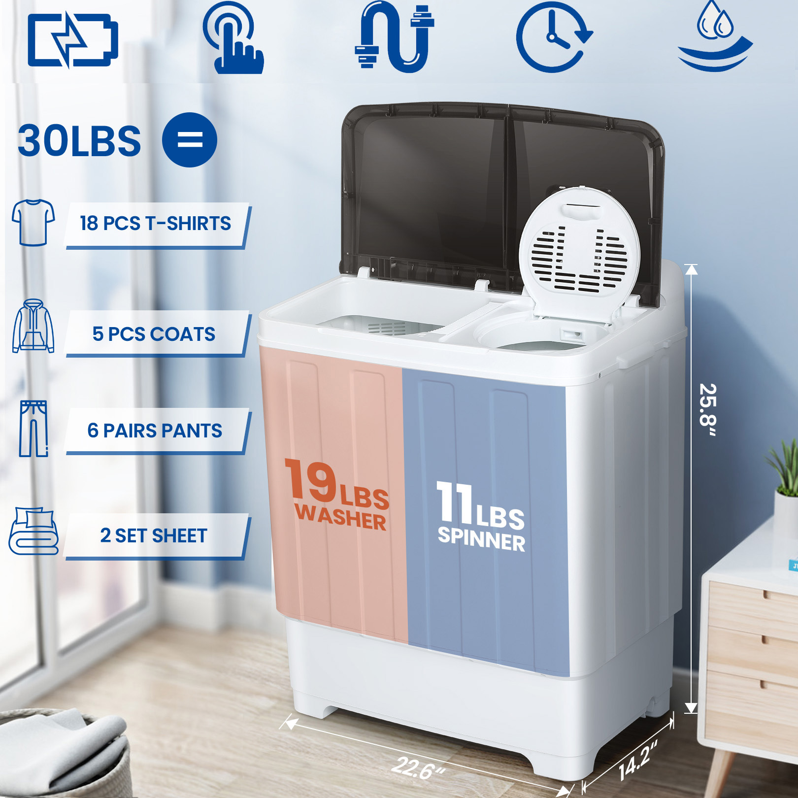 TEMU 30lbs Portable Washer Twin Tub Washer And Dryer Combo Laundry Washing Machine Washer Machine With Wash Dehydration 19lbs Washer 11lbs TEMU 30lbs Portable Washer Twin Tub Washer And Dryer Combo Laundry Washing Machine Washer Machine With Wash Dehydration 19lbs Washer 11lbs