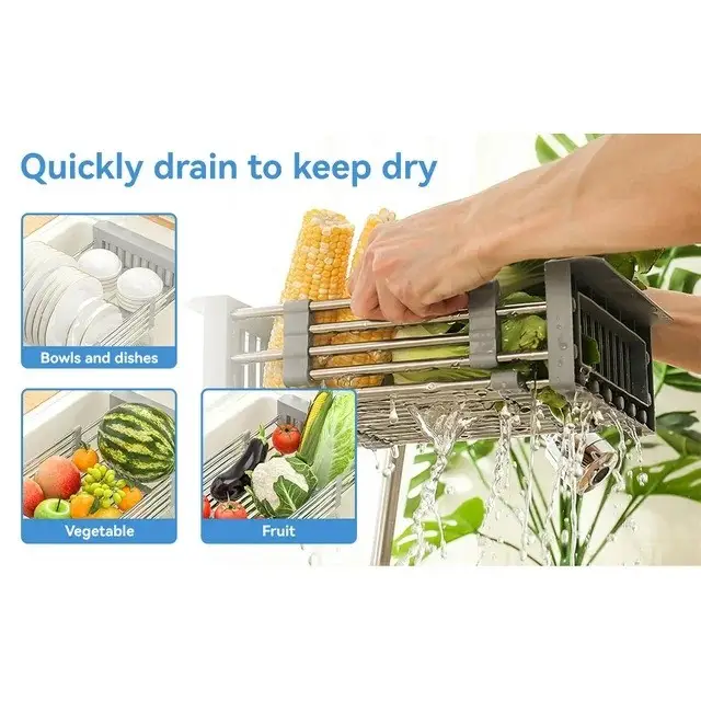 Adjustable sink Dish Drying Rack Stainless Steel Drain - Temu