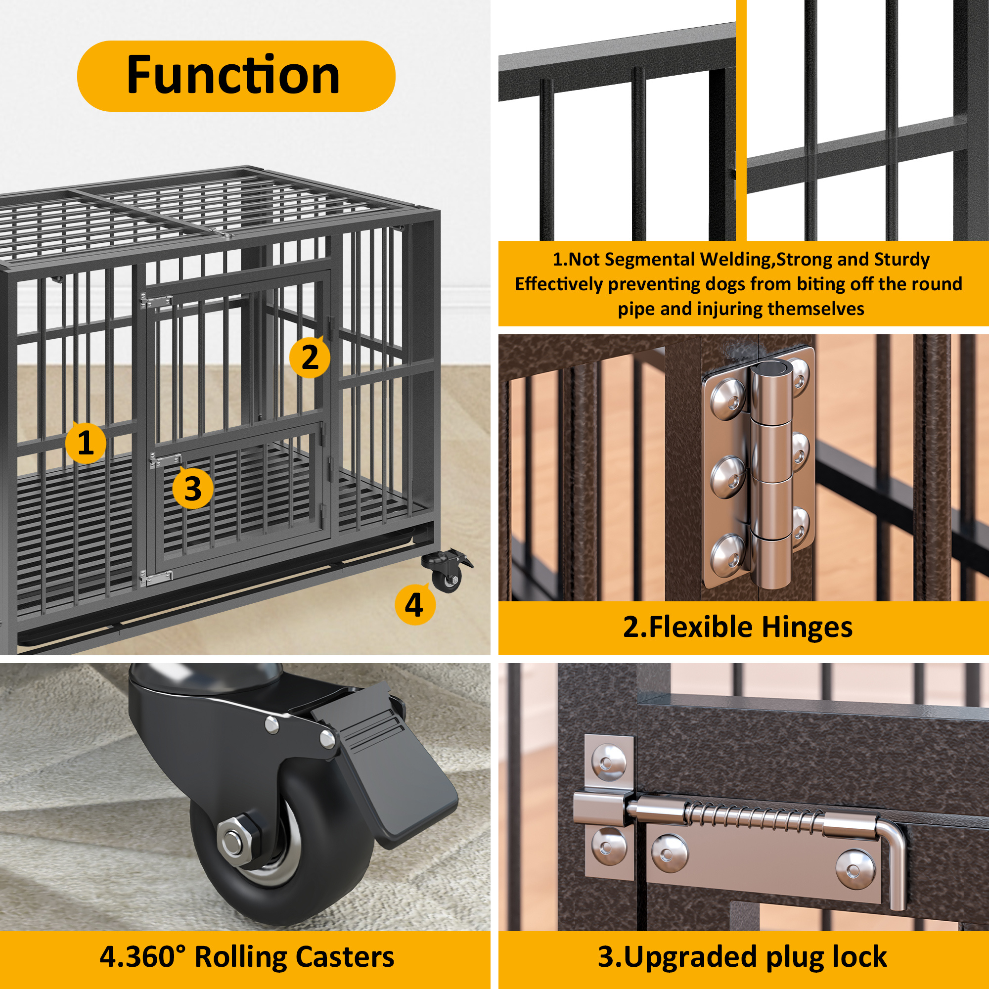 43 38 inch heavy duty dog crate folding dog kennel no assembly escape proof large dog cage kennel with lockable wheels pet playpen with double door indoor outdoor temu Temu