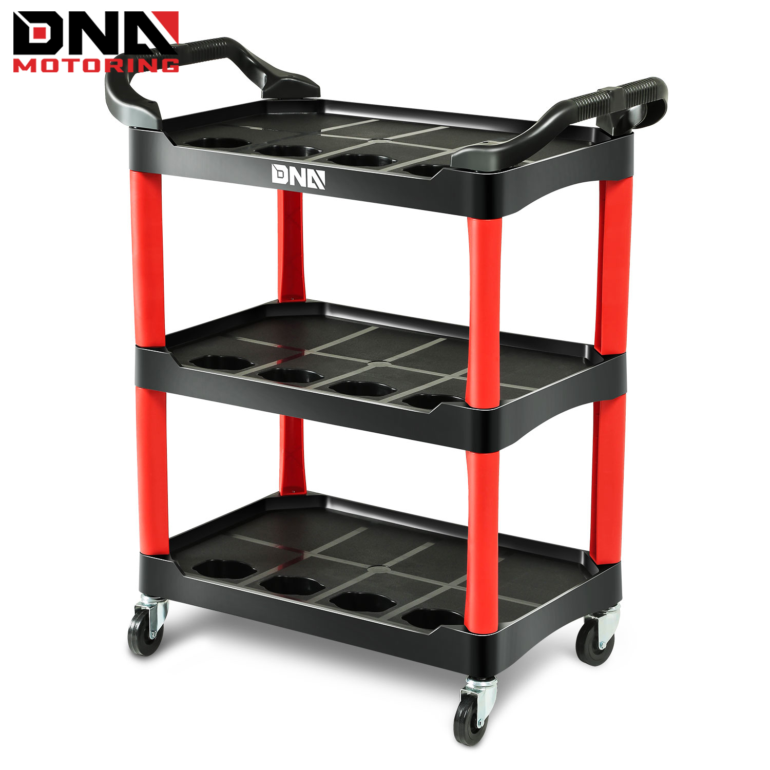 TEMU 3-level Composite Workshop Trolley 120 Kg Capacity Pp Cart Portable On Wheels For Garage Warehouse Workshop Use, Black/red