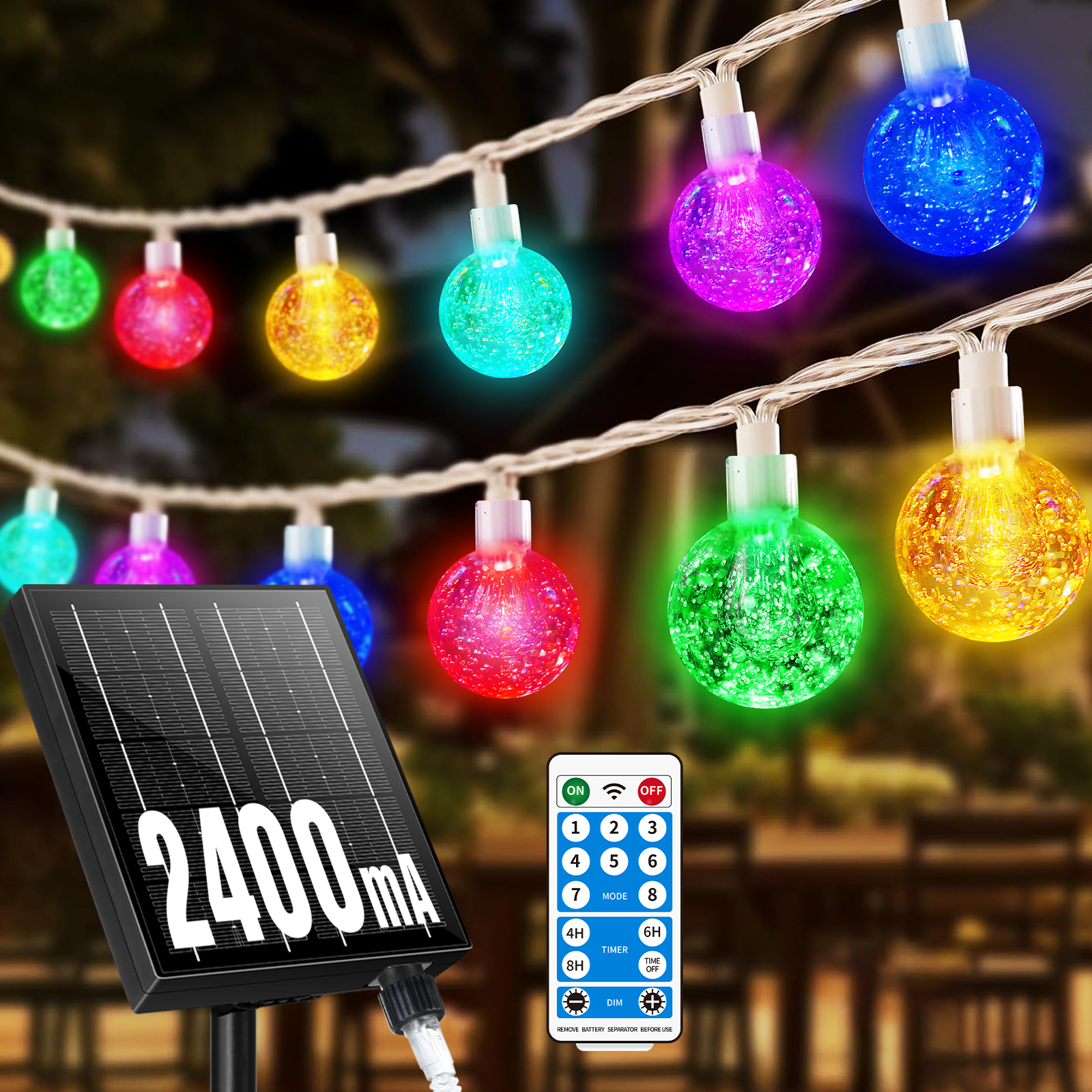 

Solar String Lights For Outside - 39ft 60 Led Large Crystal Globe String Lights With Remote, Multi-colored 8 Modes Solar Powered Christmas Lights Outdoor For Garden Wedding Party Decor(2pcs)