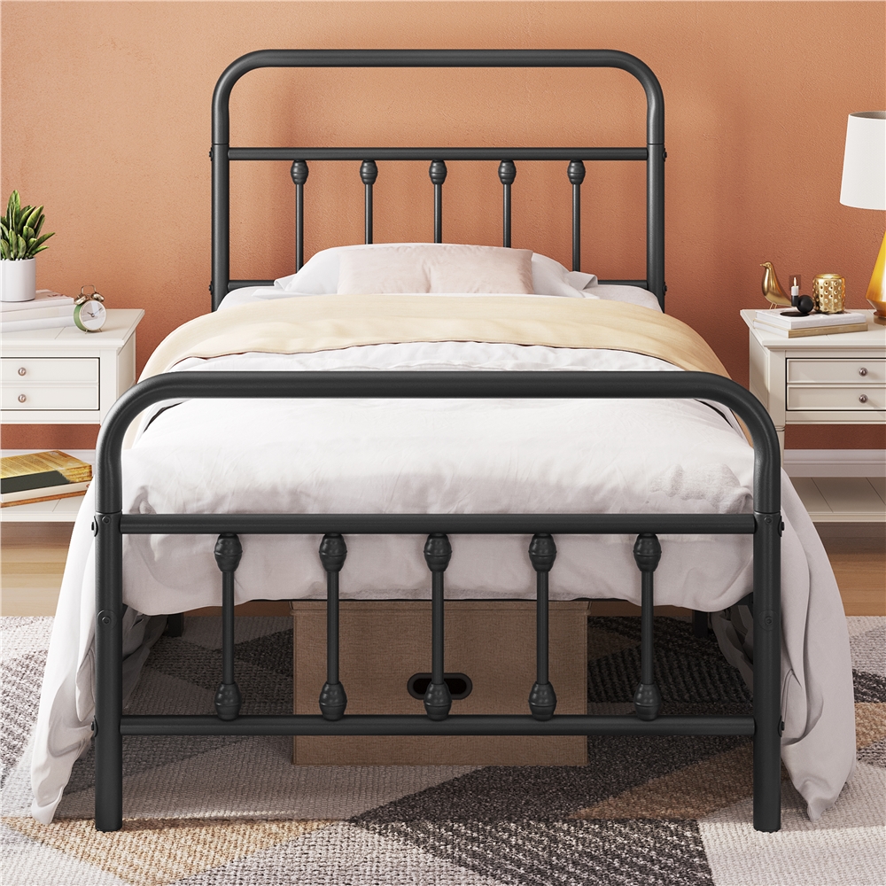 

Classic Bed Frame Metal Platform Bed Frame With High Headboard & Footboard, No Box Spring Needed, Twin Size