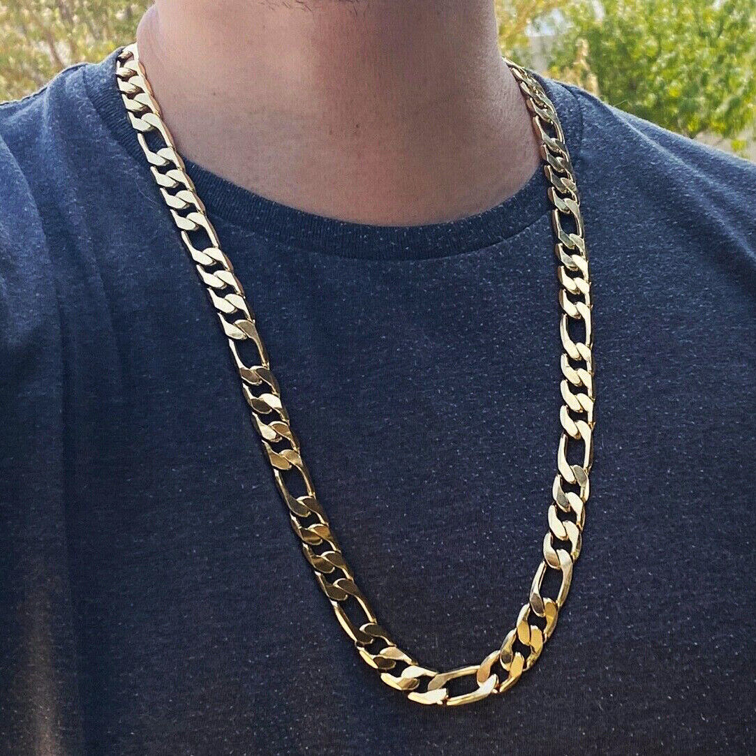 

1pc 12mm Golden Plated Heavy Chain For Men, Hip Hop Classic Men Necklace Clavicle Jewelry 24inch