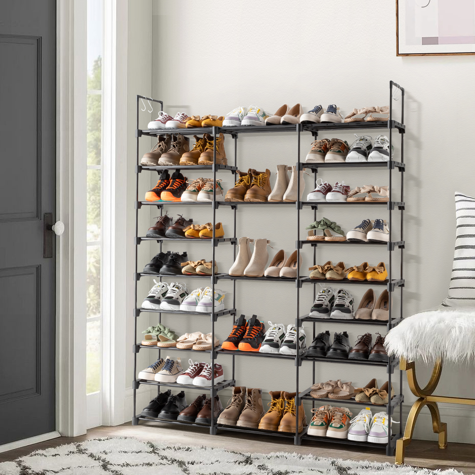 TEMU 9 Tiers Shoe Rack Storage Organizer Shoe Shelf Organizer For Entryway Holds 50-55 Pairs Shoe, Stackable Shoe Cabinet Shoe Rack