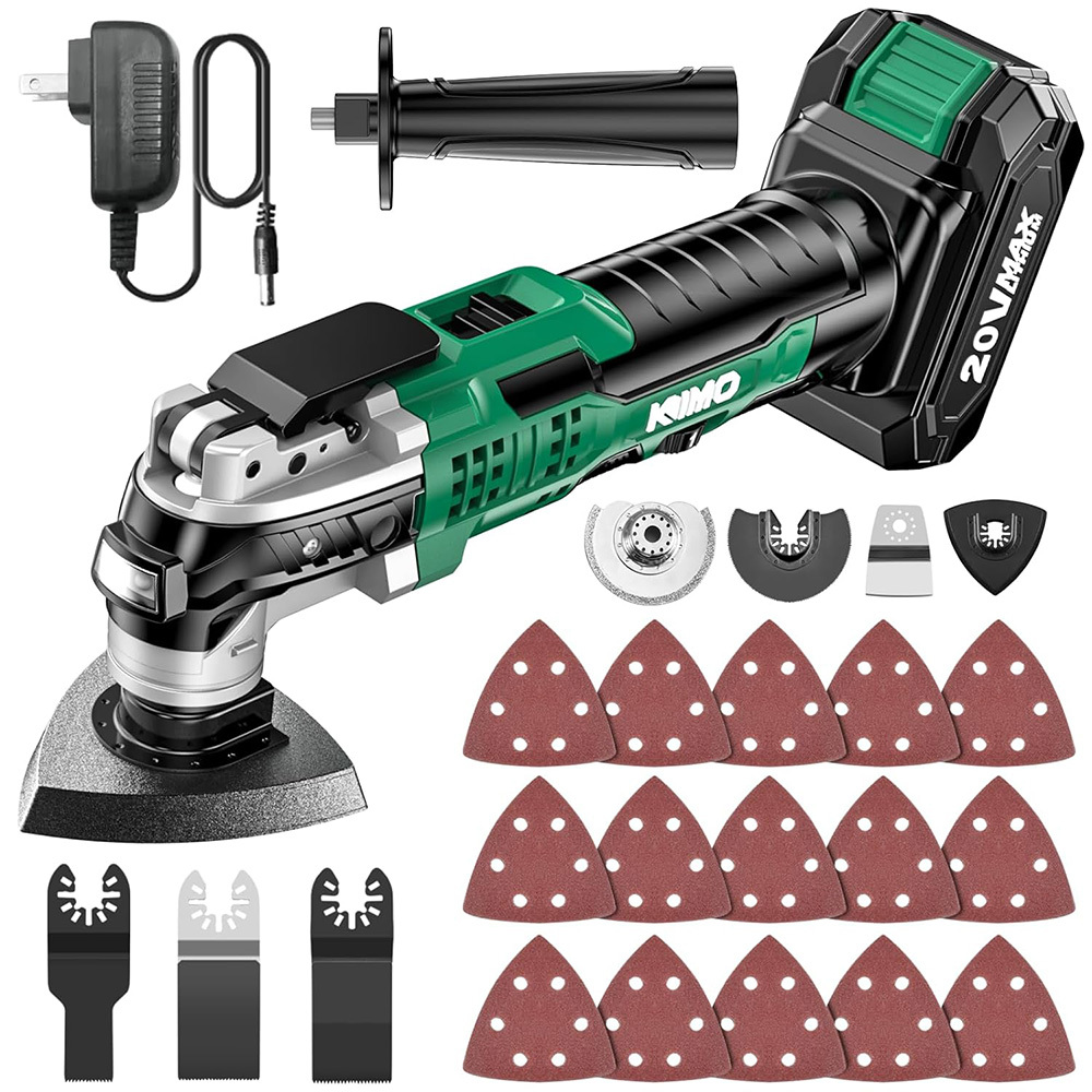 

Kimo 20v Cordless Oscillating Tool Kit With 26-pcs Accessories, Max 21000 Opm, 6 & 3 Oscillating Angle, Battery Powered Oscillating Multitool For Cutting Wood/nail//sanding