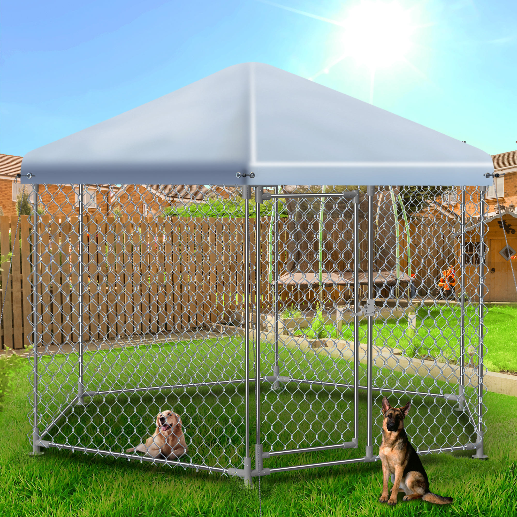 

Viwat 9.3x9.3x8.2 Ft Large Dog Kennel Outside With Roof,outdoor Dog Kennel With Metal Gate,heavy Duty Dog Kennel With Lock For Outdoor Backyard.