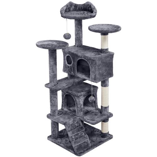 Costoffs Cat Tree 54in/70in/62in Cat Tower Condo with 2 Condos & 2 Dangling Balls & 3 Scratching Posts Perfect Gift for Cats Large Cat House Halloween Cat Furniture for Kittens & Cats, Christmas Gift