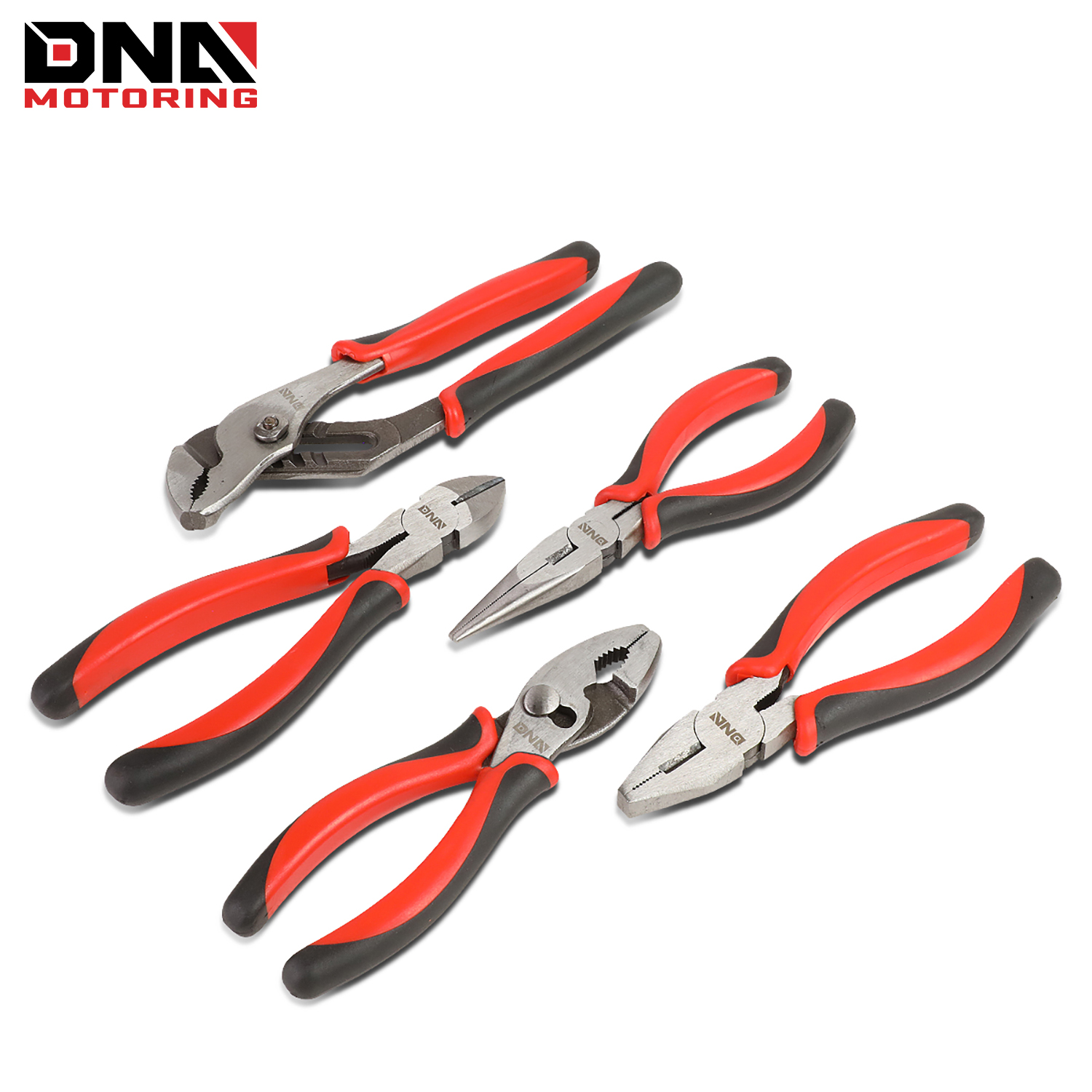 

5 Piece Pliers Set - Pliers Needle Nose Slip Joint Pliers Cutter Joint, Red/black