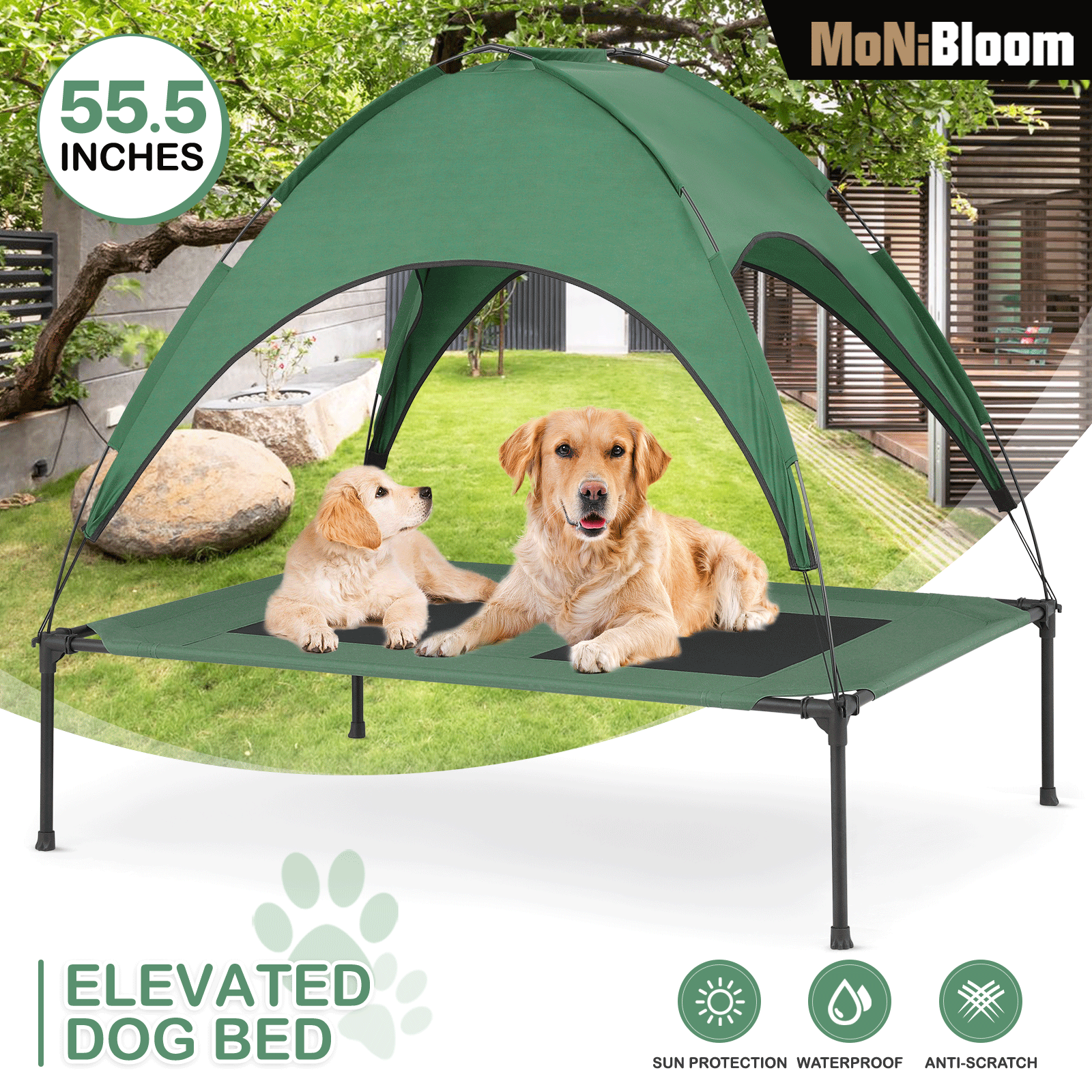 

Elevated Dog Bed With Removable Canopy, 2-in-1 Indoor/outdoor Oxford Dog Cot With Canopy Shade For Dog And Cat, Cooling Dog Bed With Tent For Camping Or Beach, 55.5 Inch Length For Extra Large Dogs