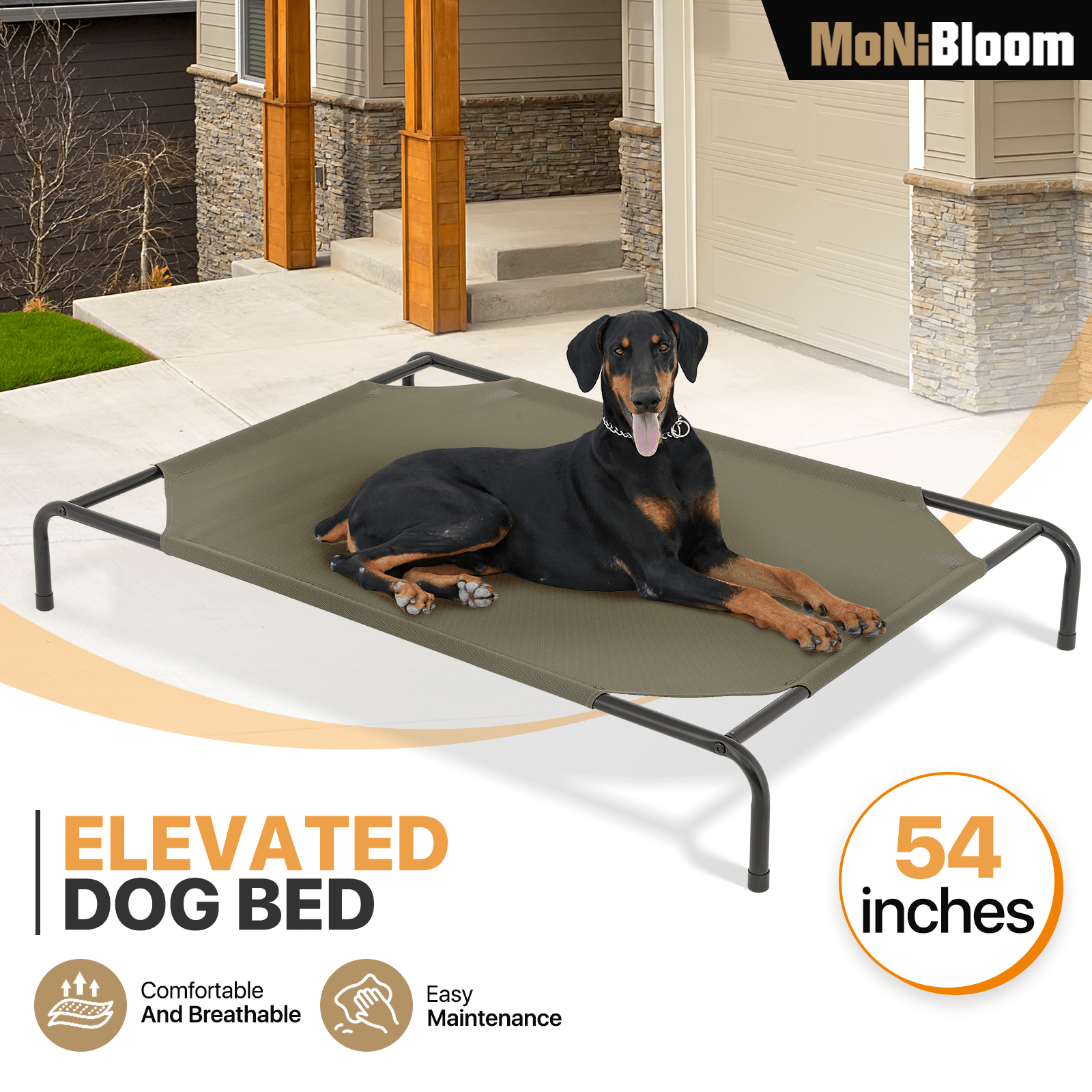 

Elevated Dog Bed Cooling Raised Ped Bed Portable Dog Cot For Camping Or Beach, Durable Frame W/ Washable Breathable Mesh, 54 Inch Length For Extra Large Dogs