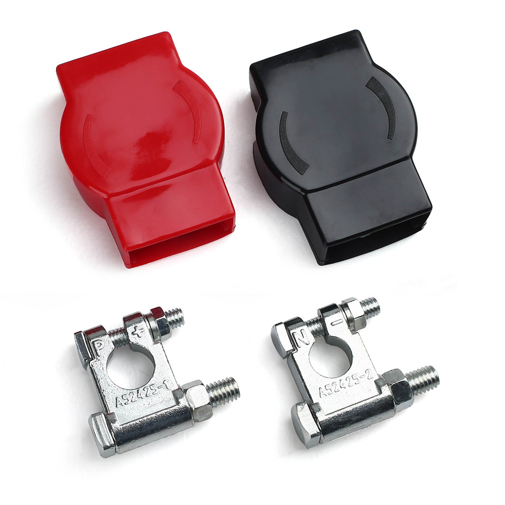 TEMU Top Post Battery Terminal End Positive And Negative With/ 2 Covers For Rv Van Truck Solar Universal - Battery Terminals Connectors Top 4-post Kit With R/b Cover A52425-1 A52425-2