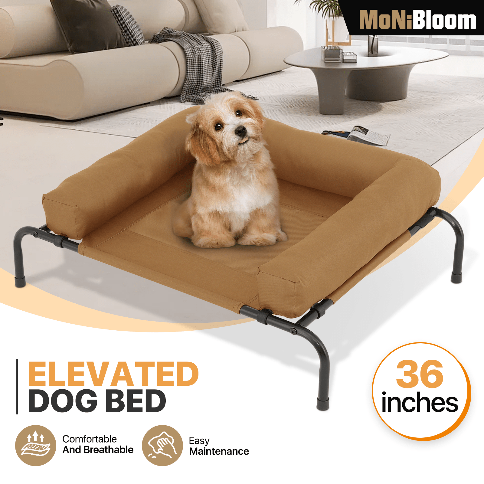 

Elevated Dog Bed With Removable Bolster, 2-in-1 Indoor/outdoor Dog Cot With Stable Anti-slip Feet & Breathable Mesh, 35.5 Inch Length For Small Dogs