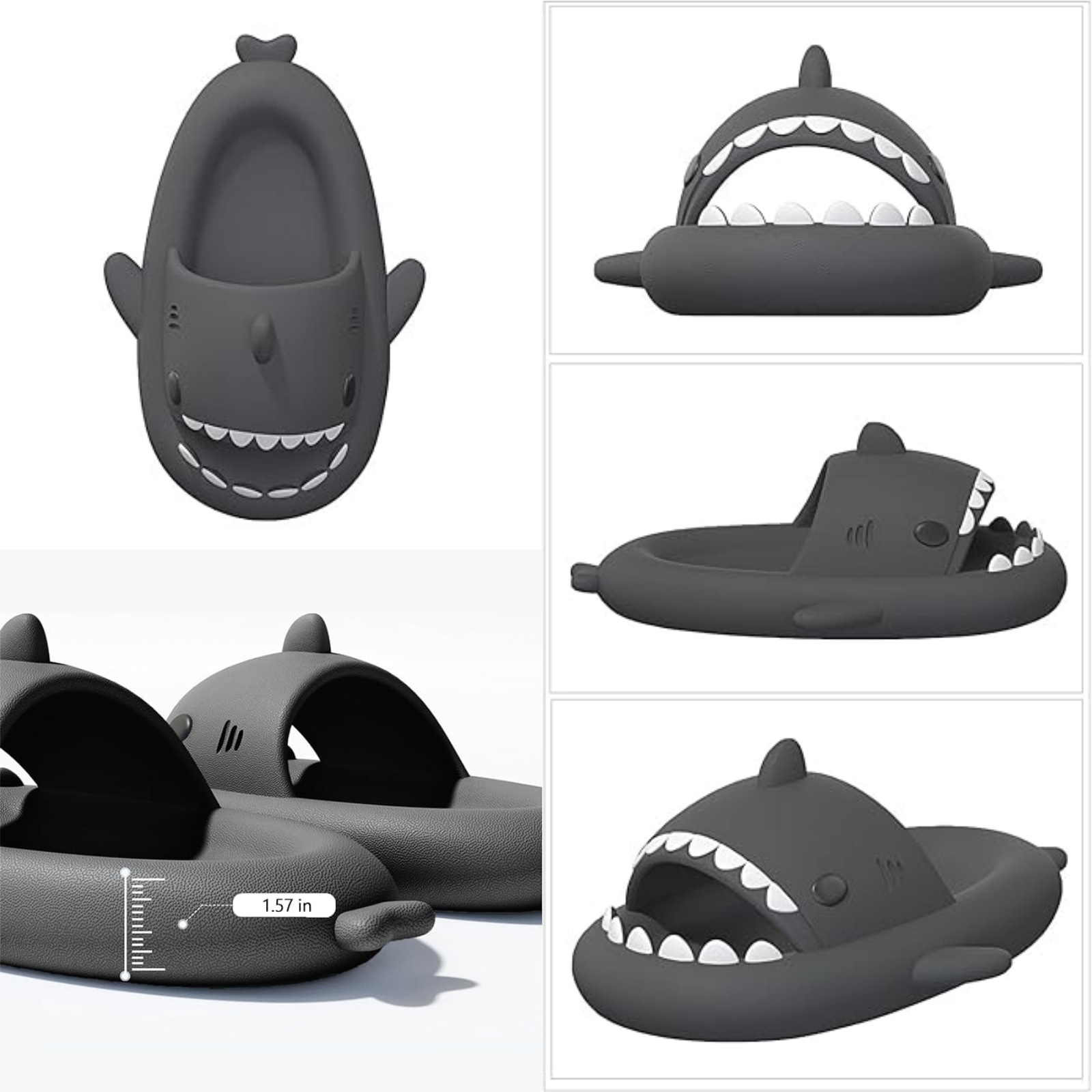 

Men's And Women's Shark Slides Pillow Slippers Cloud Slippers With Thick Sole And Deep Heel Cup - Anti-slip Beach Pool Shower Shoes For Summer