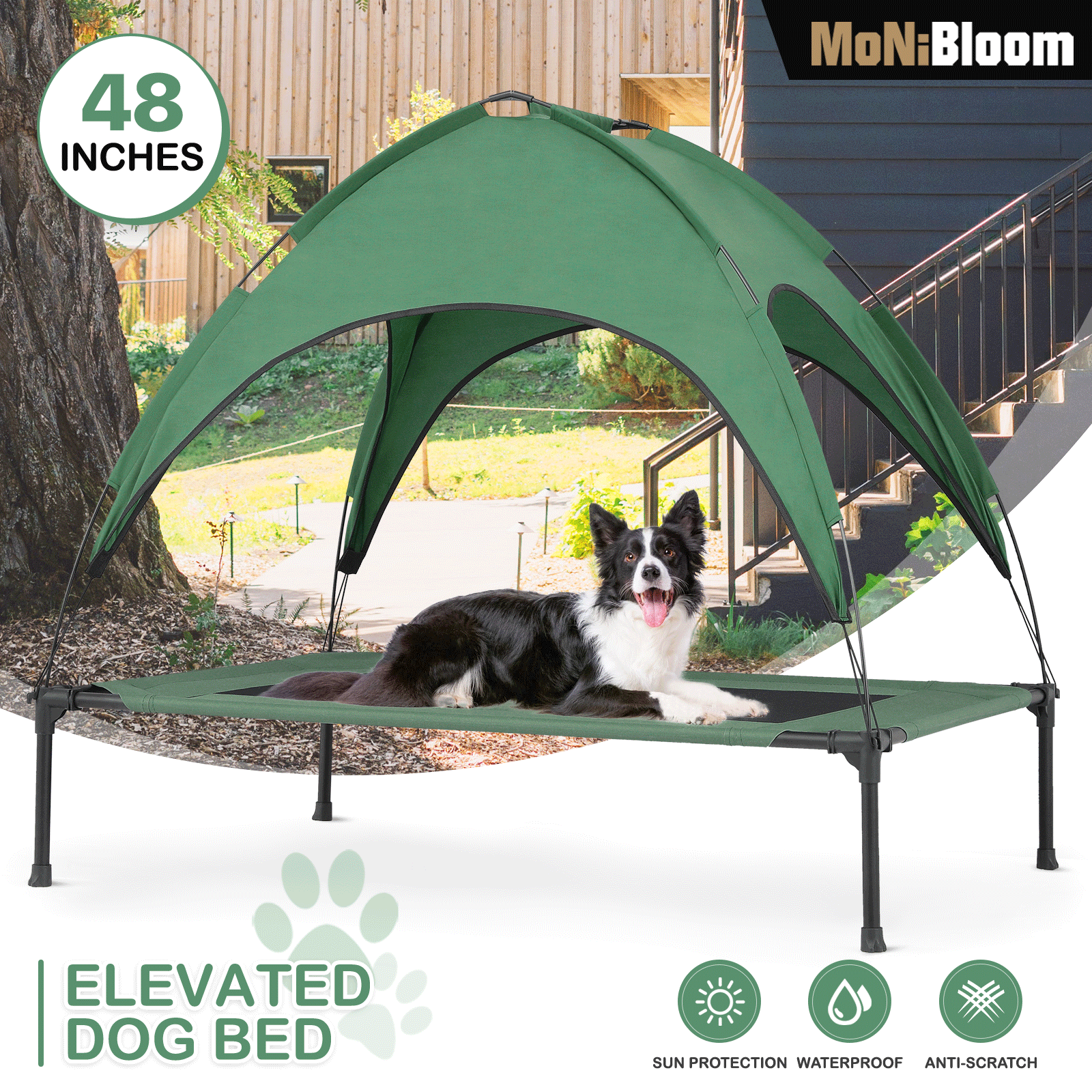 

Elevated Dog Bed With Removable Canopy, 2-in-1 Indoor/outdoor Oxford Dog Cot With Canopy Shade For Dog And Cat, Cooling Dog Bed With Tent For Camping Or Beach, 48 Inch Length For Medium Large Dogs