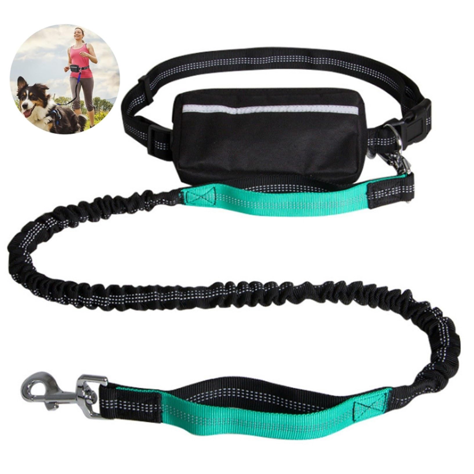 

Hands Free Dog Leash With Zipper Pouch, Dual Padded Handles And Durable Bungee For Walking, Jogging And Running Your Dog