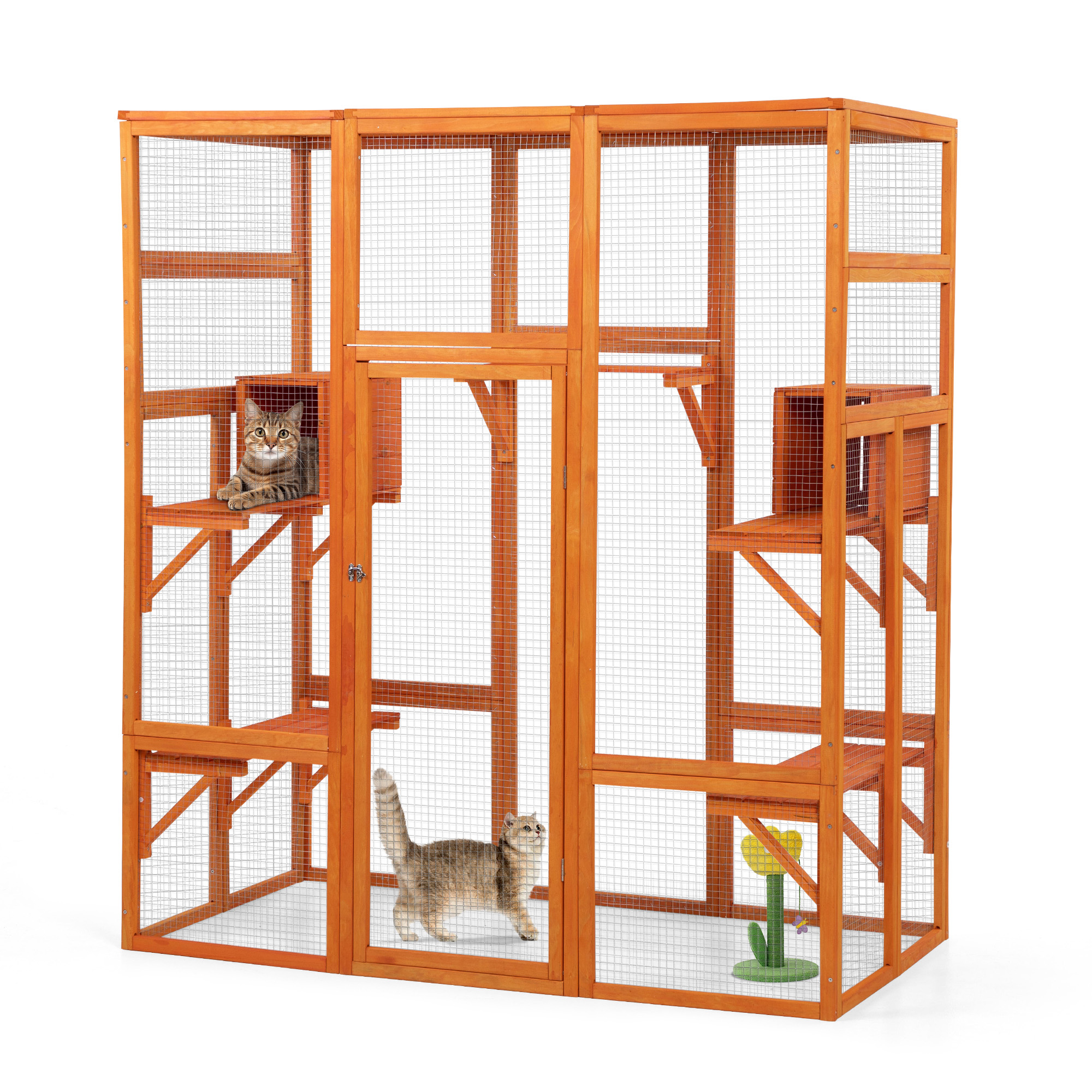 

71inches Large Cat House Outdoor&indoor - Cat Play & Run Enclosures Indoor Kitty Window Cage With Waterproof Roof, 7 Platforms & 2 Resting Box, Uv Resistant Orange/grey