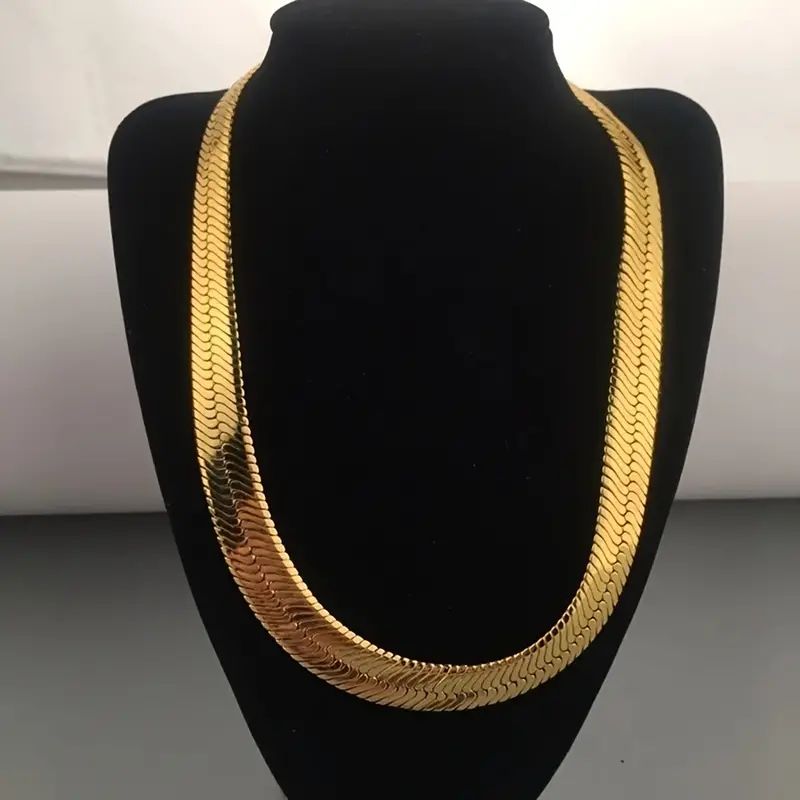 

1pc 23.6inch 9mm&10.5mm Golden Plated Chain Necklace For Men, Herringbone Chain Classic Clavicle Chain Jewelry Circle Chain