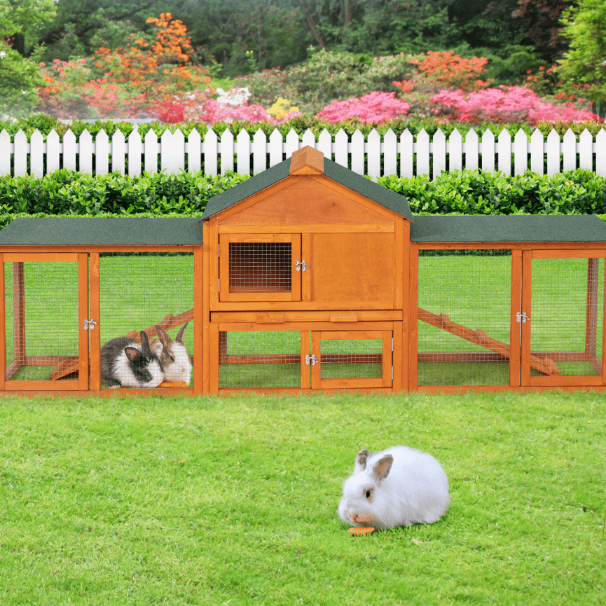 

83inches Extra Large Fashion Wooden Rabbit Hutch Outdoor&indoor Bunny Cage Indoor Easy To Assemble And Durable With Cleaning Tray & Waterproof Roof For Small & Medium Bunny Chick (orange)