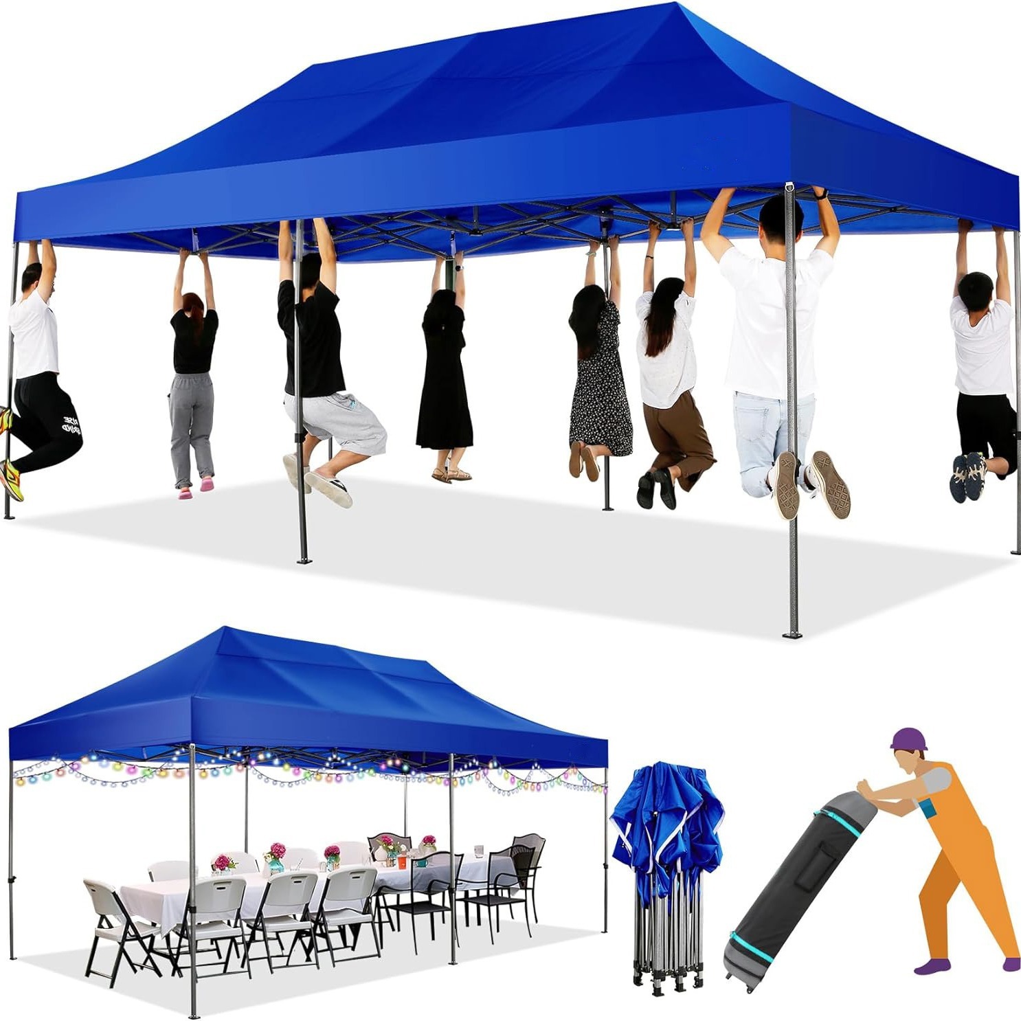 

Hoteel 10x20heavy Duty Pop Up Canopy Tent Without Shroud, Commercial Outdoor Canopy, Wedding Party Tent, Suitable For Parties, Waterproof, With Roller Bag