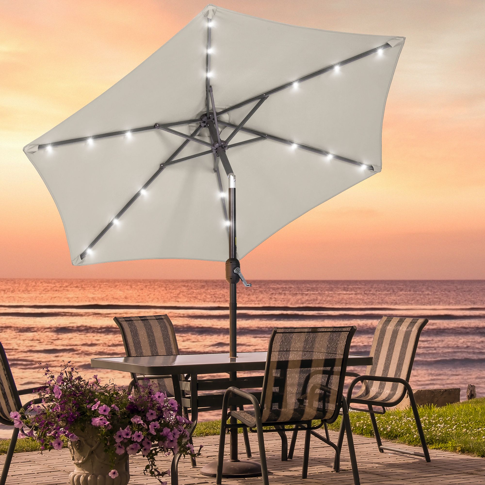 

7.5ft Led Patio Umbrella Outdoor Market Table Umbrella