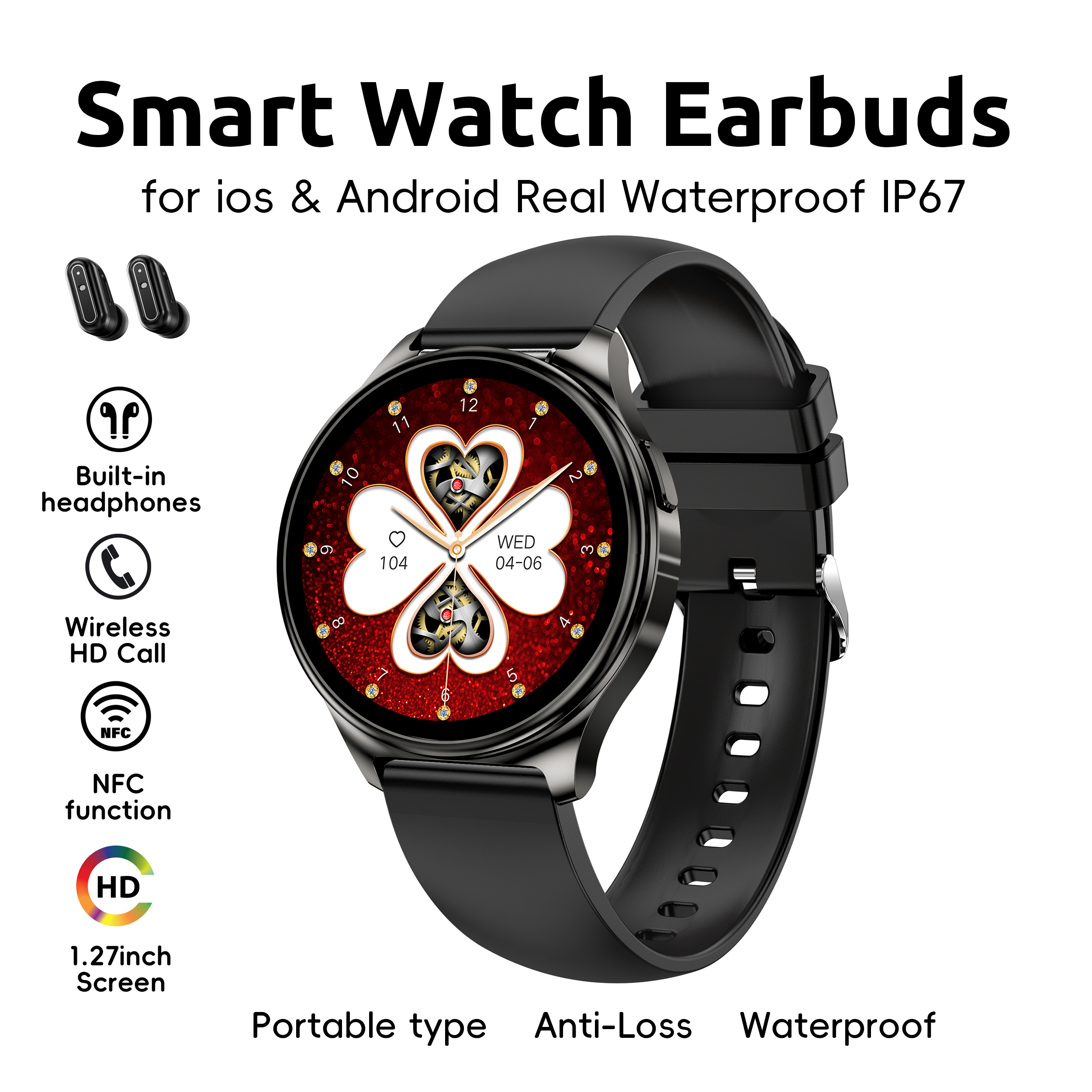

X11 Women's Smart Watch 2-in-1 With Earbuds, 1.39-inch Smart Watch For Ios And Android