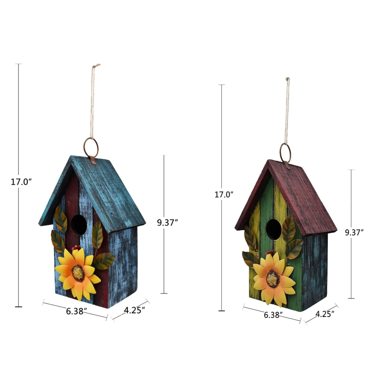 

2pcs House For Outside, Hanging Bluebird House Nest Box Garden Patio Outdoor Decorative Bird House Vintage Rustic Wooden Birdhouse For Finch Chickadee