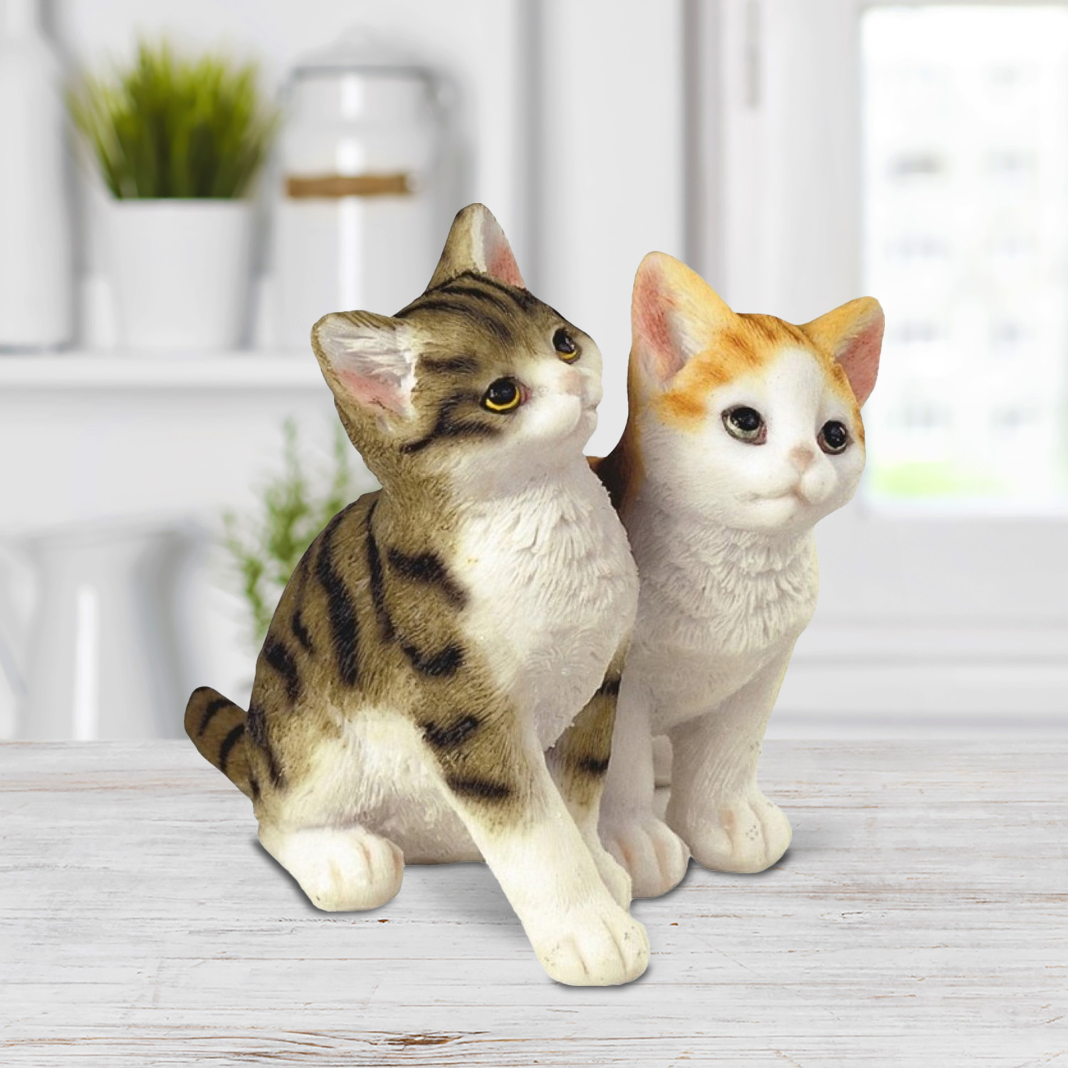 

4"h Brown Tabby And Orange Tabby Sitting Side By Side Figurines Statue Home/room Decor And Perfect Gift Ideas For House Warming, Holidays And Birthdays Great Collectible Addition