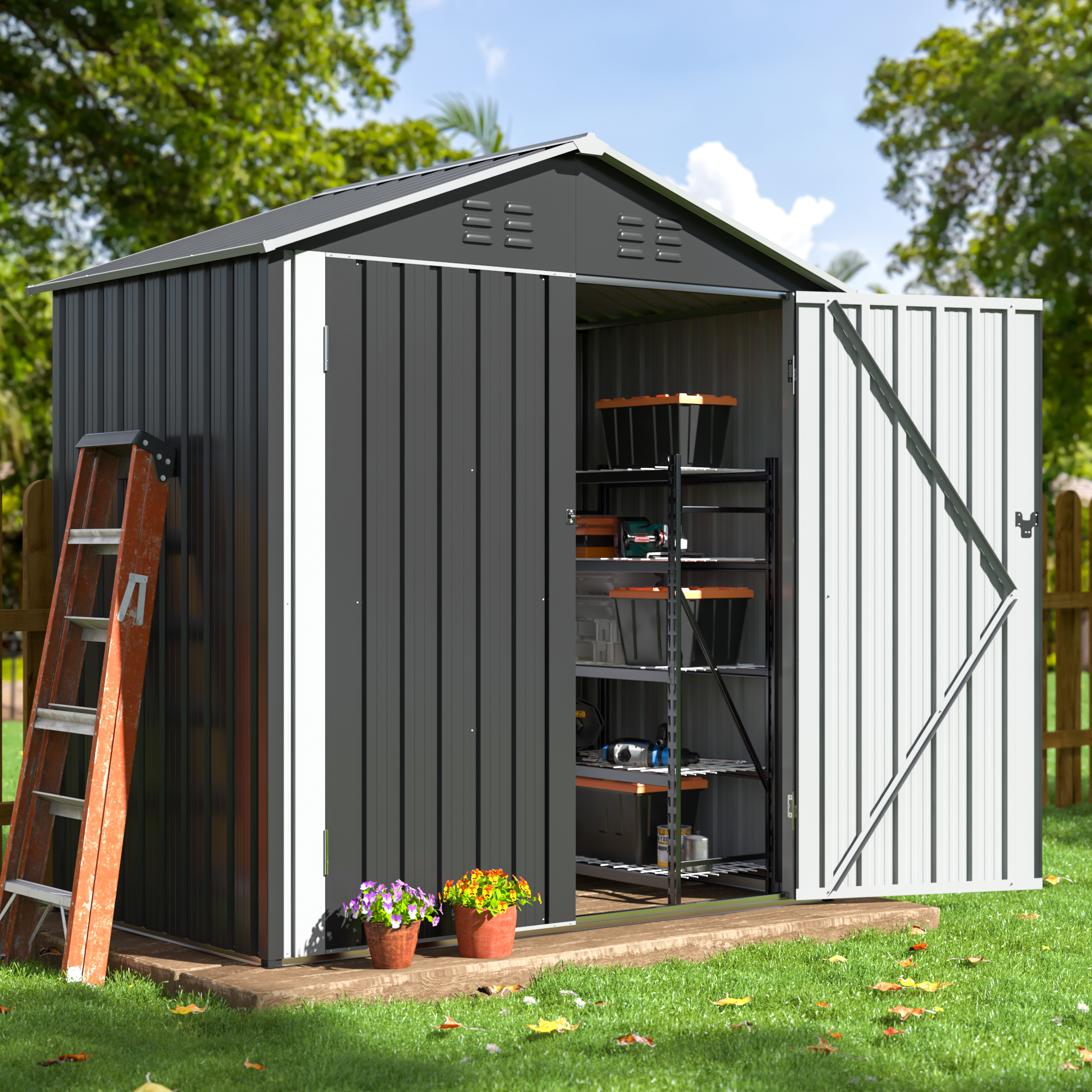 

Foot Outdoor Storage Shed, Spacious Garden Shed With Enhanced Frame Construction And Lockable Doors, Metal Tool Storage For Backyard, Garden, Patio, And Lawn