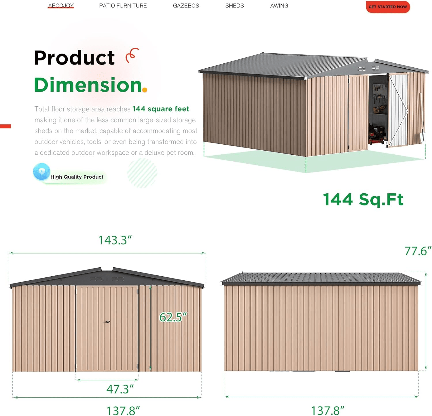 12 X 12 Shed Metal Outdoor Storage 12 X 12 With Lockable Doors Large ...