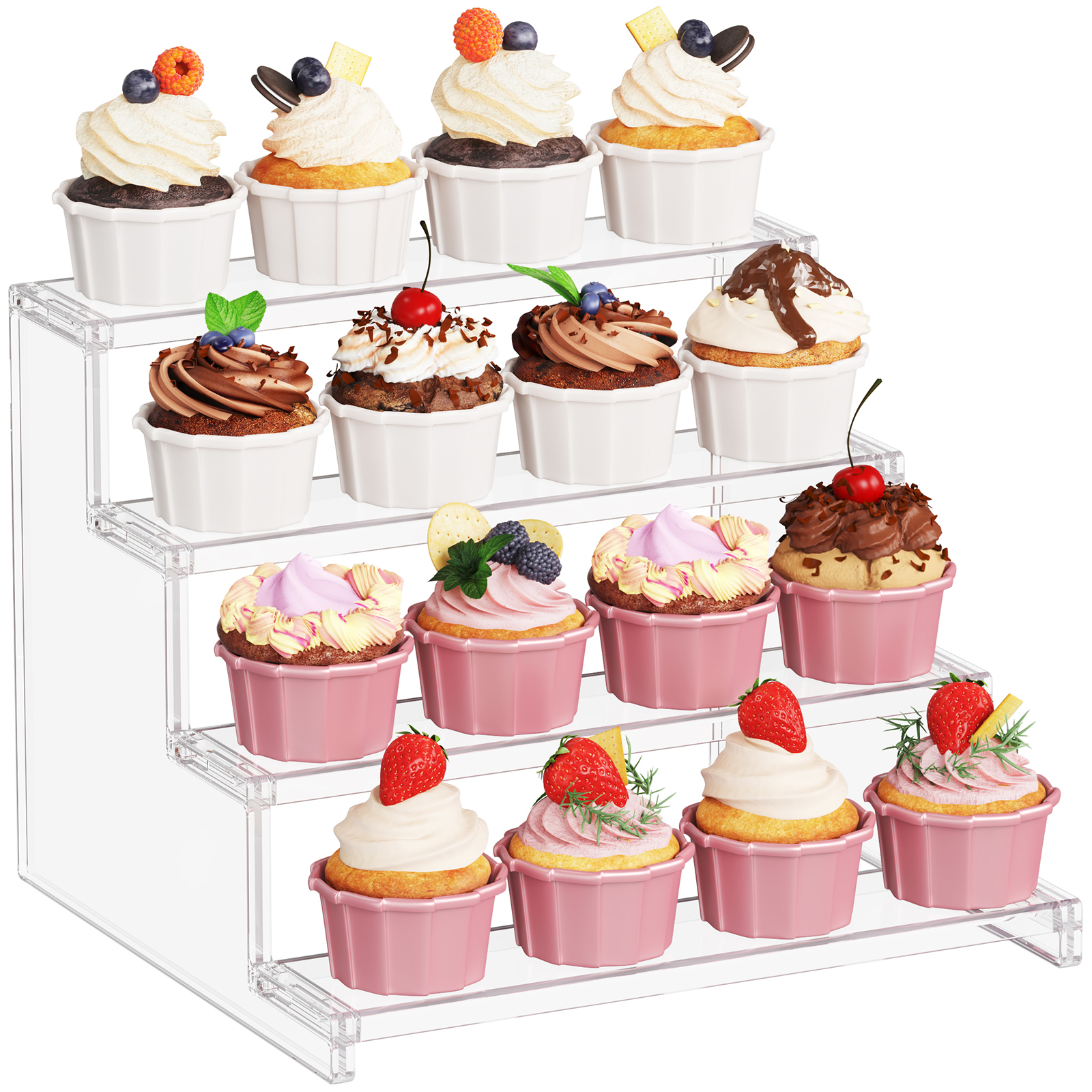 

4 Tier Clear Display Risers Stand, Plastic Risers For Display, Plastic Organizers For Figures, Cupcake, Perfume, Dessert, Desktop Display Stand For Organize And Decoration (12inch, 1pack)