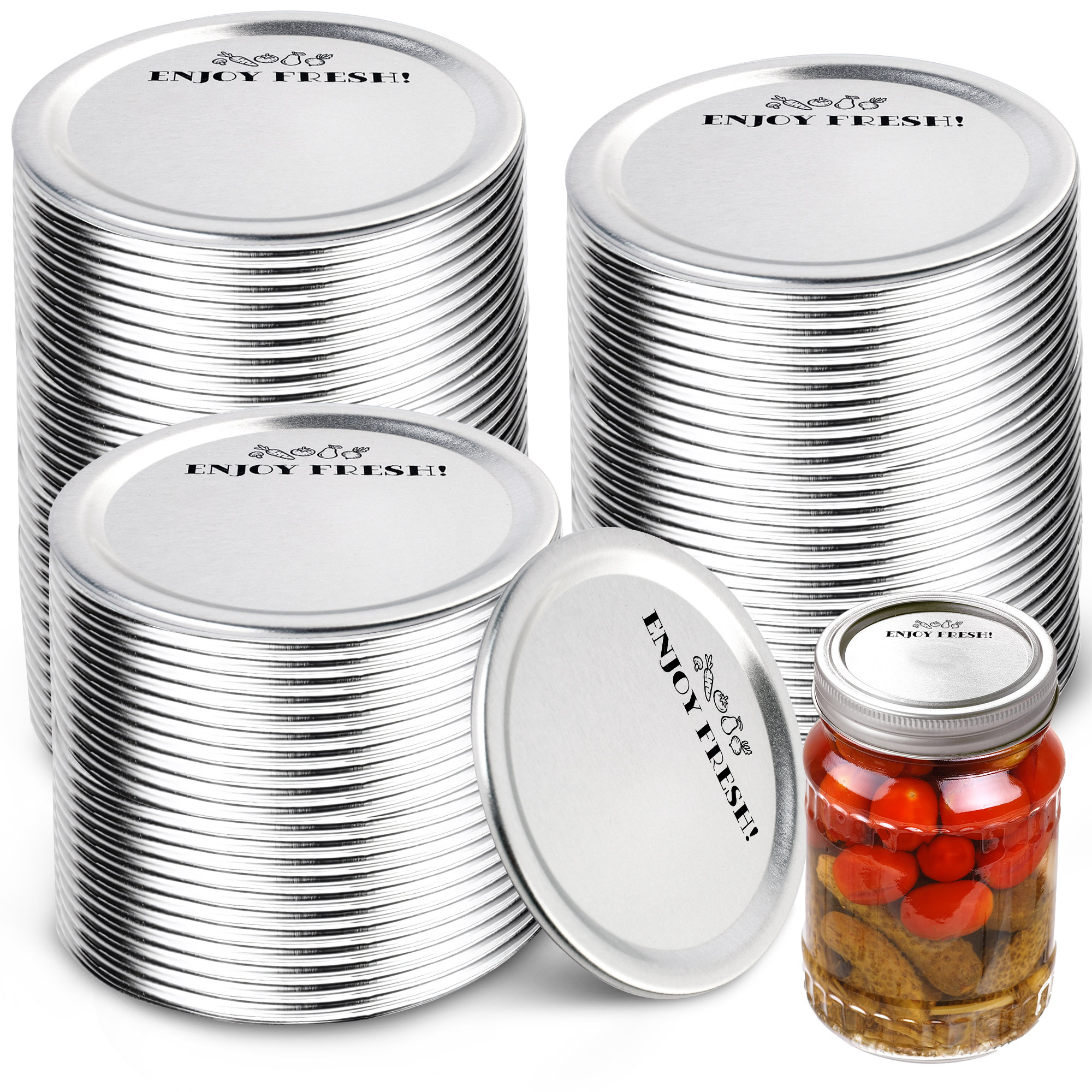 

Lotfancy Wide Mouth Canning Lids, 86mm Metal Mason Jar Lids For Ball, , 114 Counts