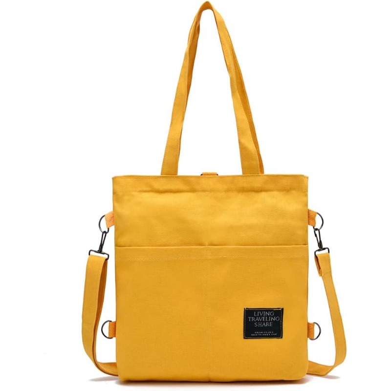 

Lightweight Small Tote Bag With Top Zipper Pockets Long Shoulder Handles Books Shopping Everyday Work Canvas Purse