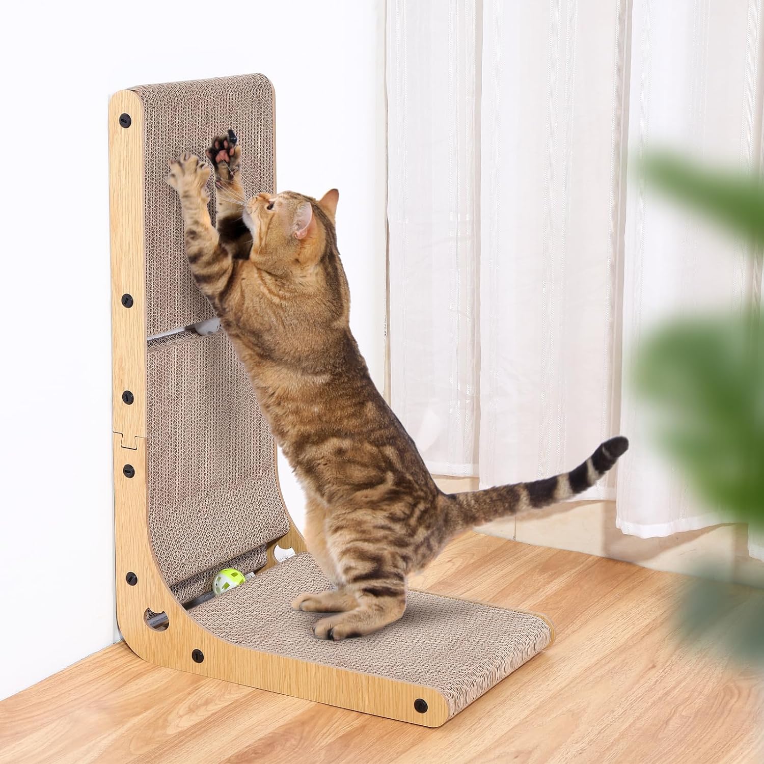 

Cat Scratcher, 23.6 Inch L Shape Cat Scratch Pad Wall Mounted, Cat Scratching Cardboard With Ball Toy For Indoor Cats