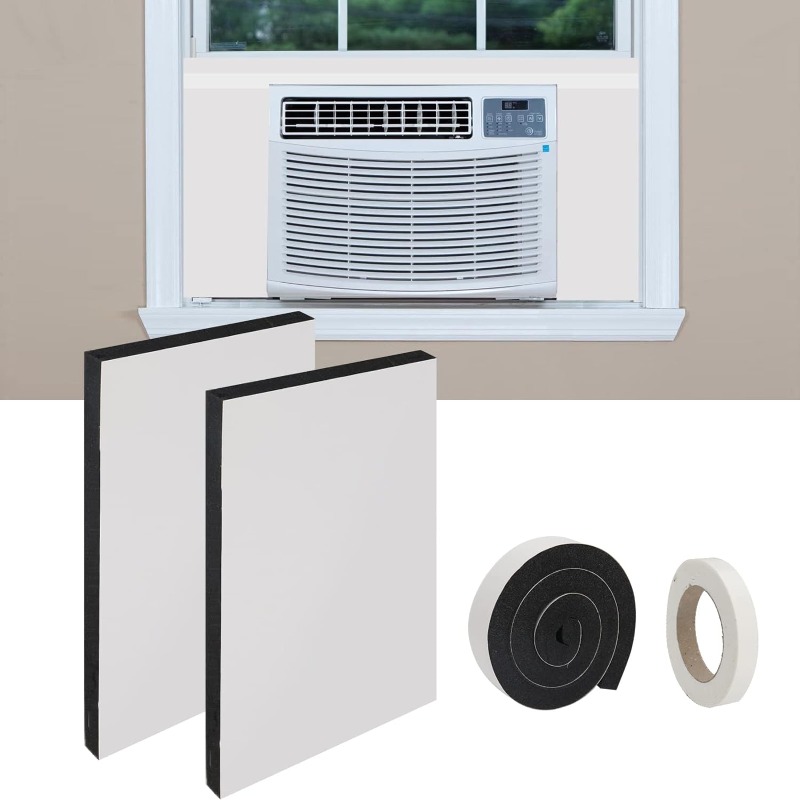 

Window Air Conditioner Side Panels, White Ac Insulated Foam Panels With Top Seal Strip, Adjustable Fits Up To 17 Inch H X 9 Inch W