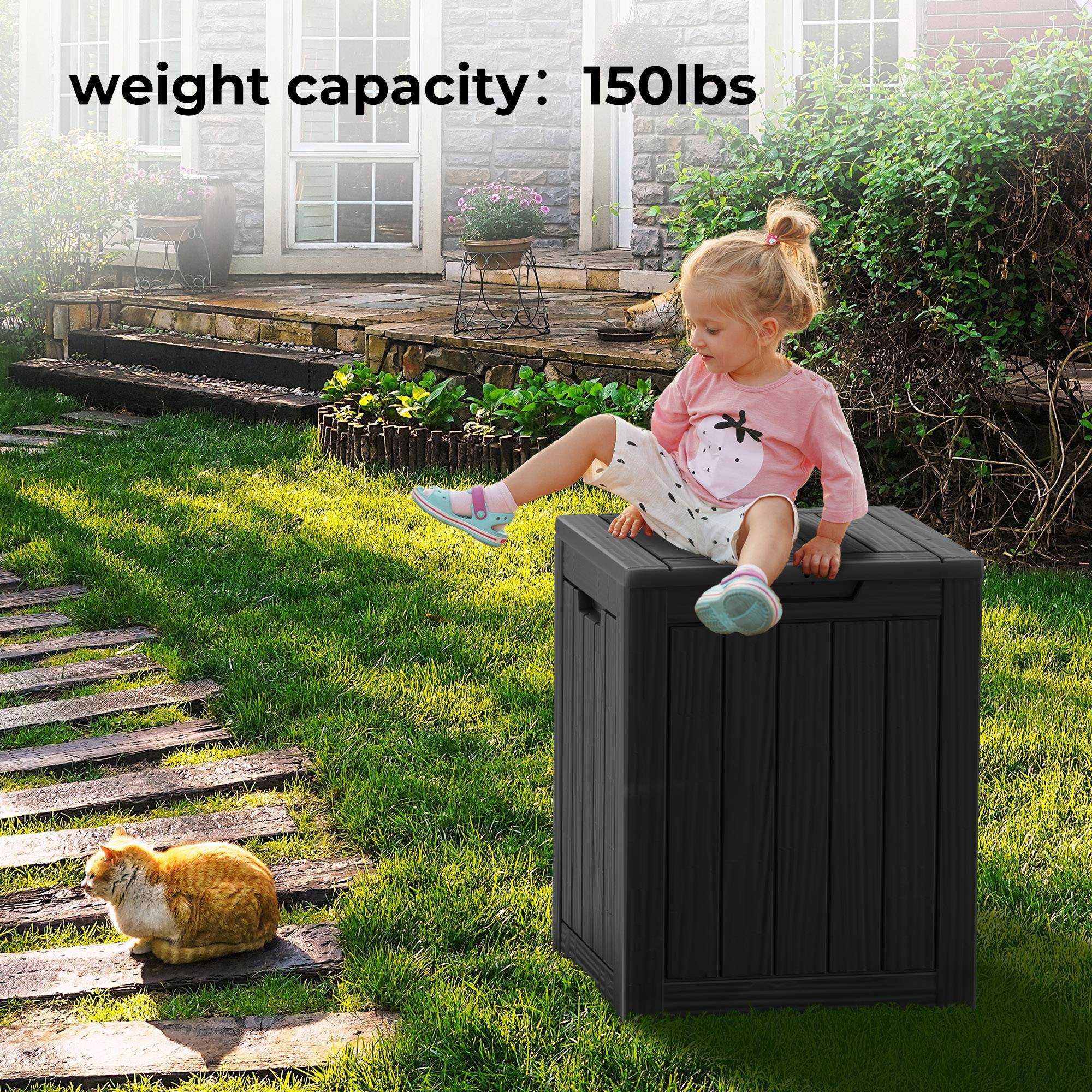 

28 Gallon Resin Deck Box, Lockable Waterproof Ourdoor Storage Container For Pool Accessories, Patio Furniture, Cushions, Toys And Garden Tools.- Black