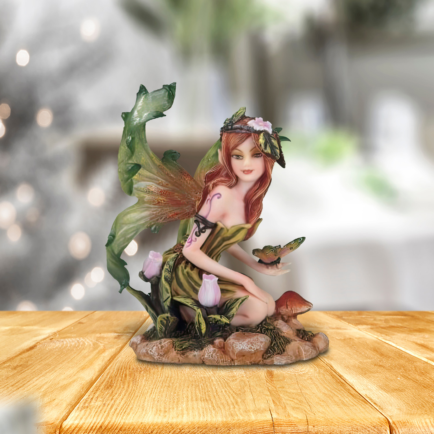 

5.25"h Green Spring Fairy With Butterfly Figurine Statue Home/room Decor And Perfect Gift Ideas For House Warming, Holidays And Birthdays Great Collectible Addition