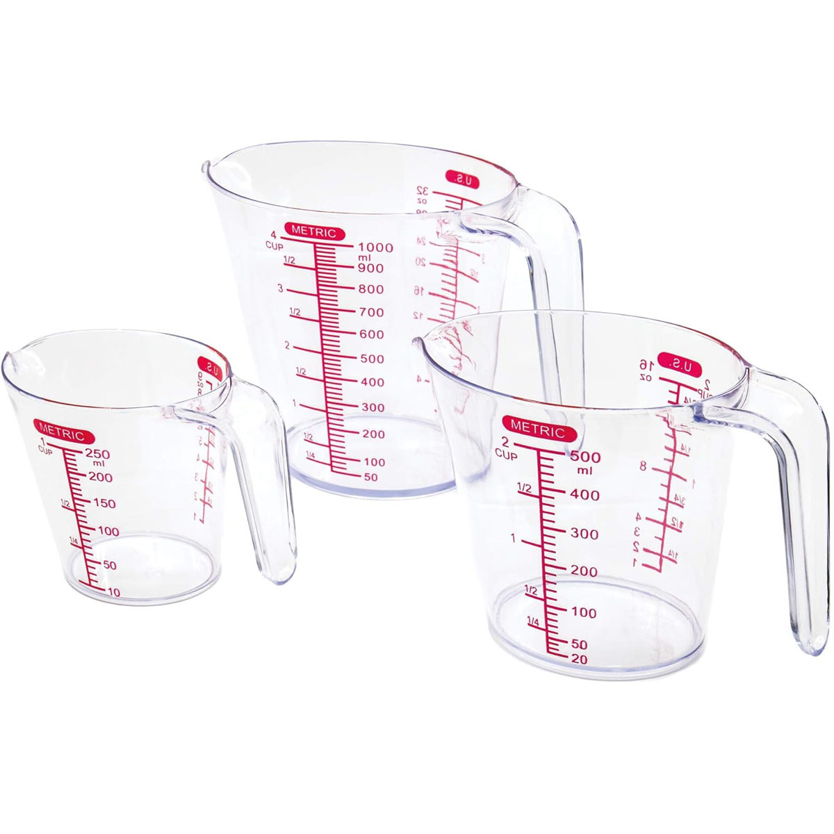 

Liquid Measuring Cup Set, Professional Beveled Measuring Cup, Milliliter & Ounce Measuring Cup - Includes 1, 2 & 4 Cups, Excludes Stackable Nested Measuring Cup, Red Measuring Cup