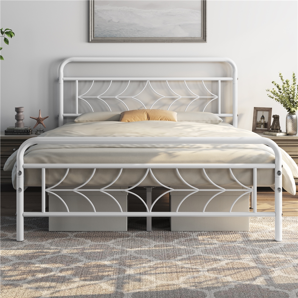 

Modern Metal Platform Bed 13 Inch Underbed Storage Bed Frame With Sturdy Slat Support And Sparkling Star-inspired Design Headboard