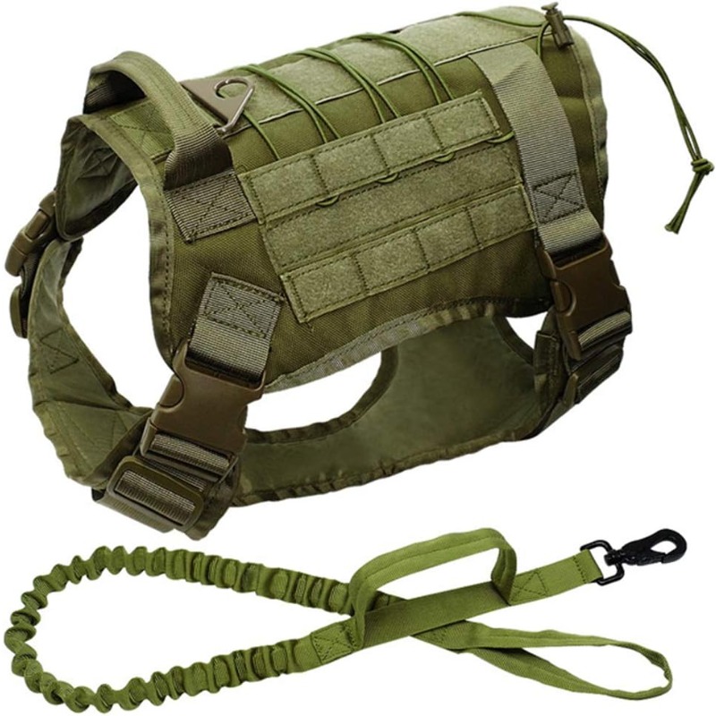 

Military Tactical Dog Harness K9 Working Dog Vest Nylon Elastic Leash Training Running Suitable For Medium And Large Dogs Green