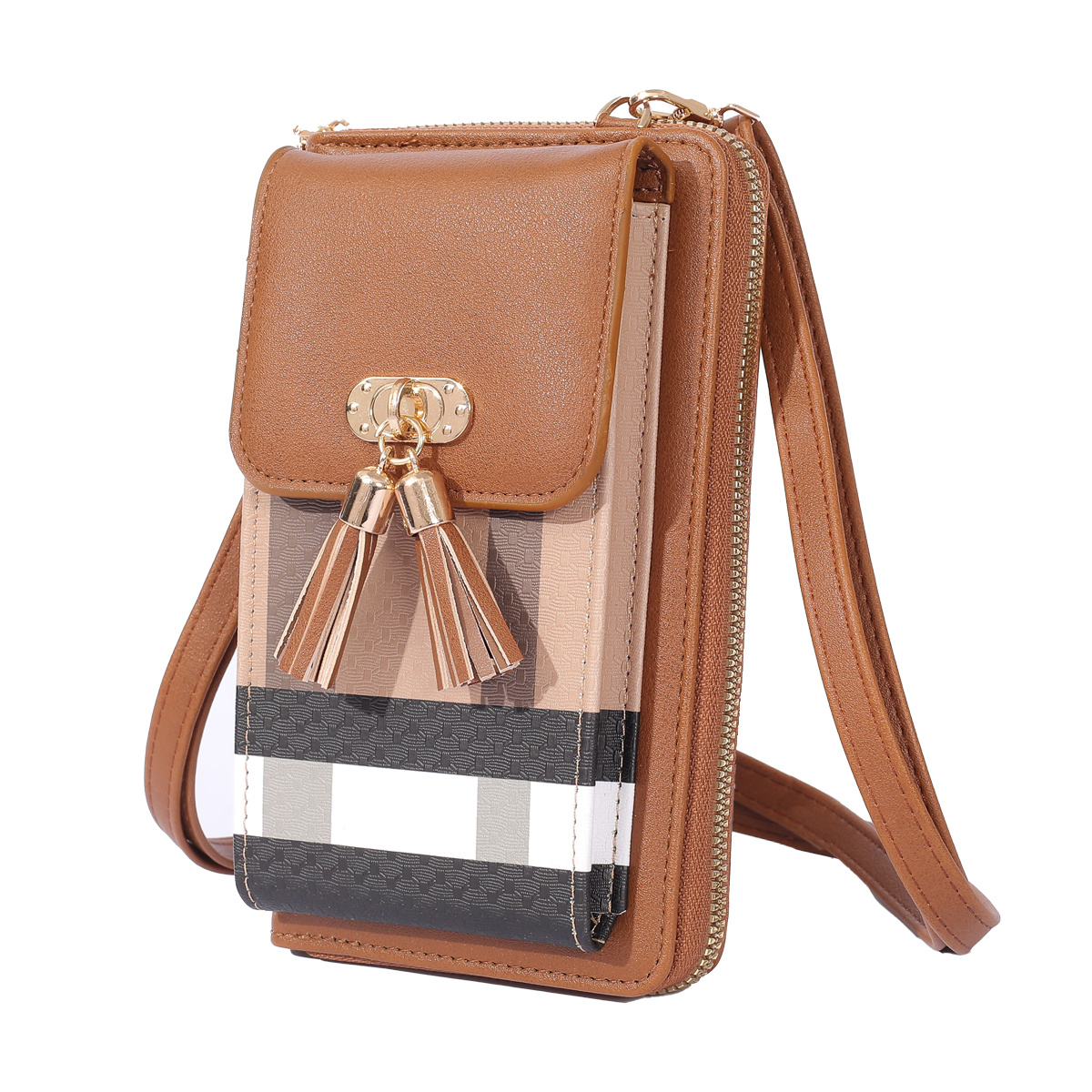 

Elegant Women's Large-capacity Small Vegan Leather Crossbody Phone Bag - Pattern, Shoulder Bag, Tassel Decor And Locking, Handy Wallet Purse With & Adjustable Strap