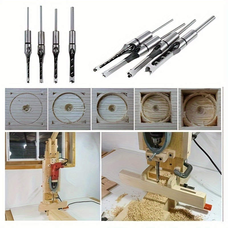 

4pc Square Auger Drill Bit Cut Mortising Chisel Woodworking Tool Set