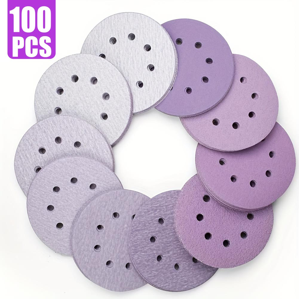 

100 Pack 5 Inch 8 Hole Sanding Discs 40 60 80 120 180 220 240 320 400 800 Grit Assorted Sandpaper Hook And Loop Sand Paper For Random Orbital Sander