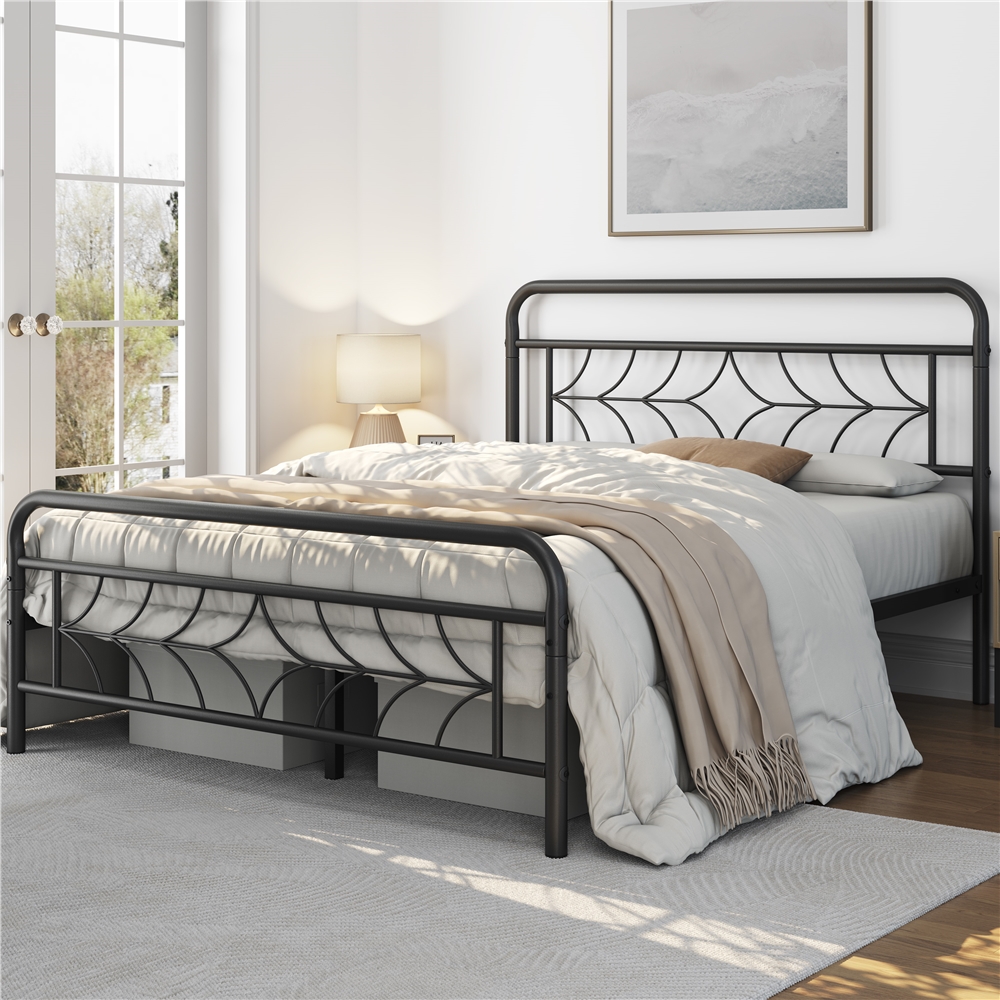 

Modern Metal Platform Bed 13 Inch Underbed Storage Bed Frame With Sturdy Slat Support And Sparkling Star-inspired Design Headboard