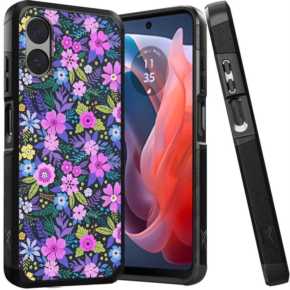 

For Motorola 4g (2024) Phone Case, Dual Layer Hybrid (magnet Mount Friendly) Shockproof Heavy Duty Cover (mystical Floral Boom)