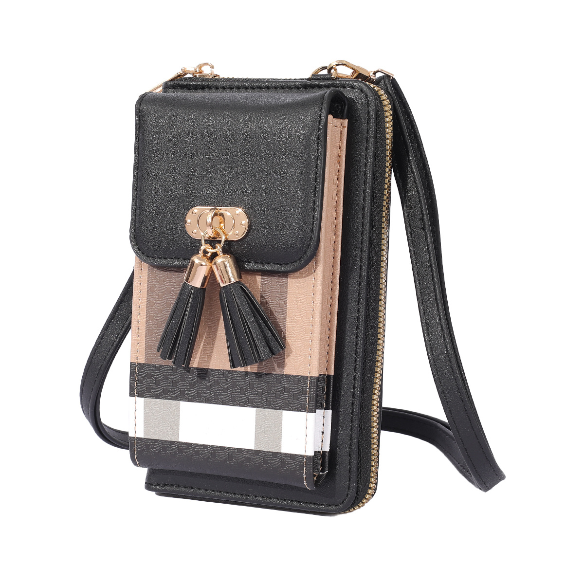 

Elegant Women's Large-capacity Small Vegan Leather Crossbody Phone Bag - Pattern, Shoulder Bag, Tassel Decor And Locking, Handy Wallet Purse With & Adjustable Strap