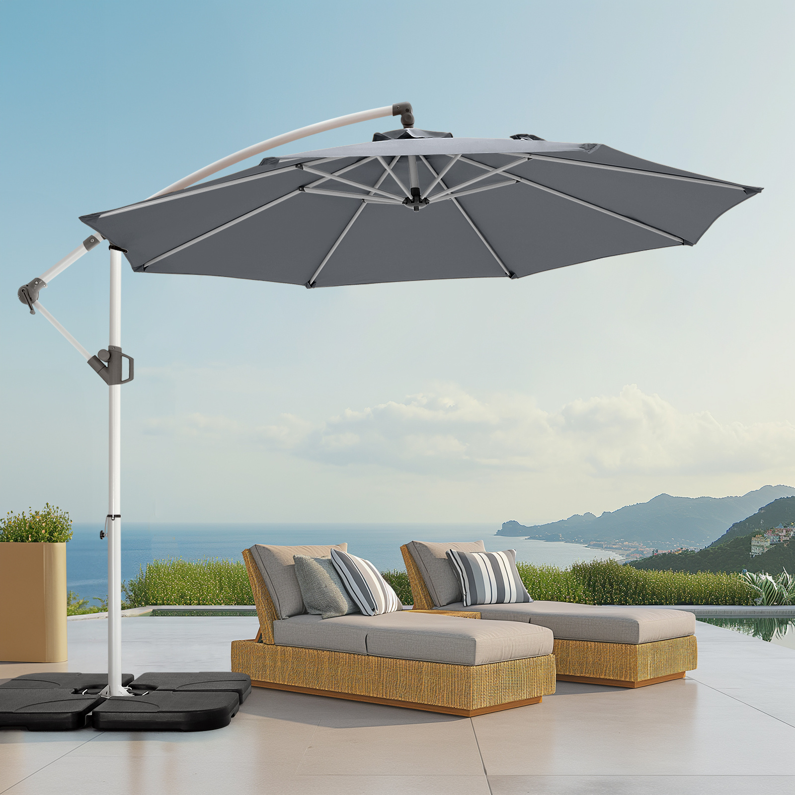 

10ft Offset Patio Umbrella - Hanging Cantilever Outdoor Market Umbrella, 5-year Fade Resistant Upf50 Uv Protection With Easy Tilt Adjustment And Crank (beige)