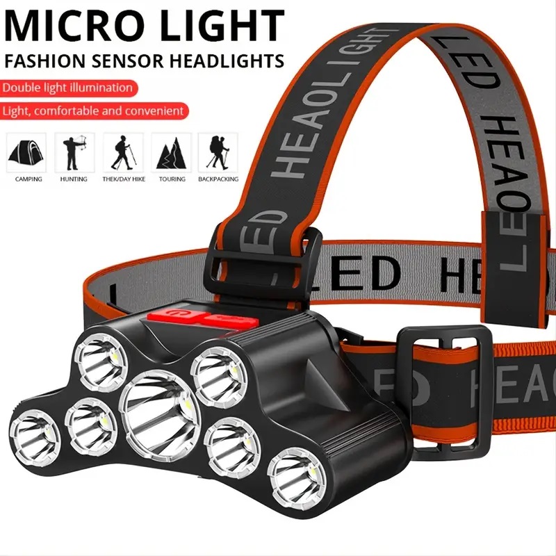 

Super Bright Usb Rechargeable Headlamp With 7 Leds And 4 Working Modes - Waterproof And Portable For Outdoor Camping, Fishing, And Hiking - Built-in Battery And Night Flashlight